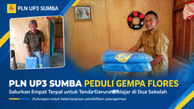 PLN UP3 Sumba Peduli Gempa Flores, Salurkan Empat Terpal untuk Tenda Darurat Belajar di Dua Sekolah